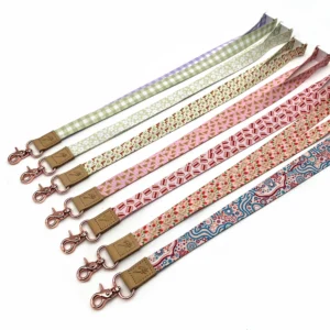 Logo Leather Wristlet Lanyard Keychain